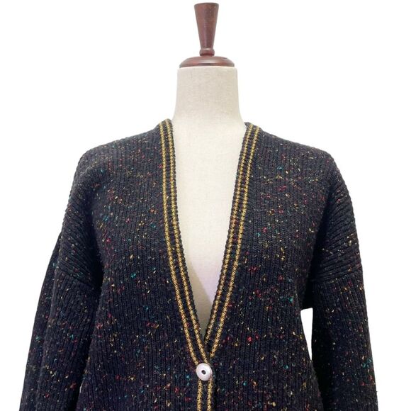 Vintage 80s Liz Claiborne LizWear Wool Varsity Cardigan Black Speckle Size Small - Picture 8 of 14